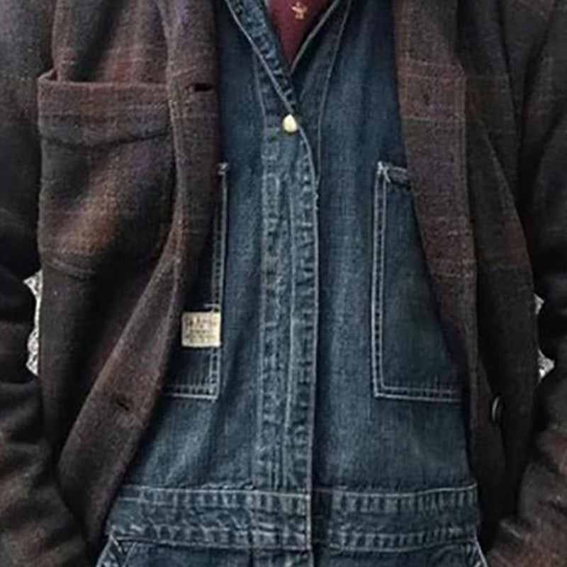 Mens Retro Checkered Lapel Loose Jacket 84918520X