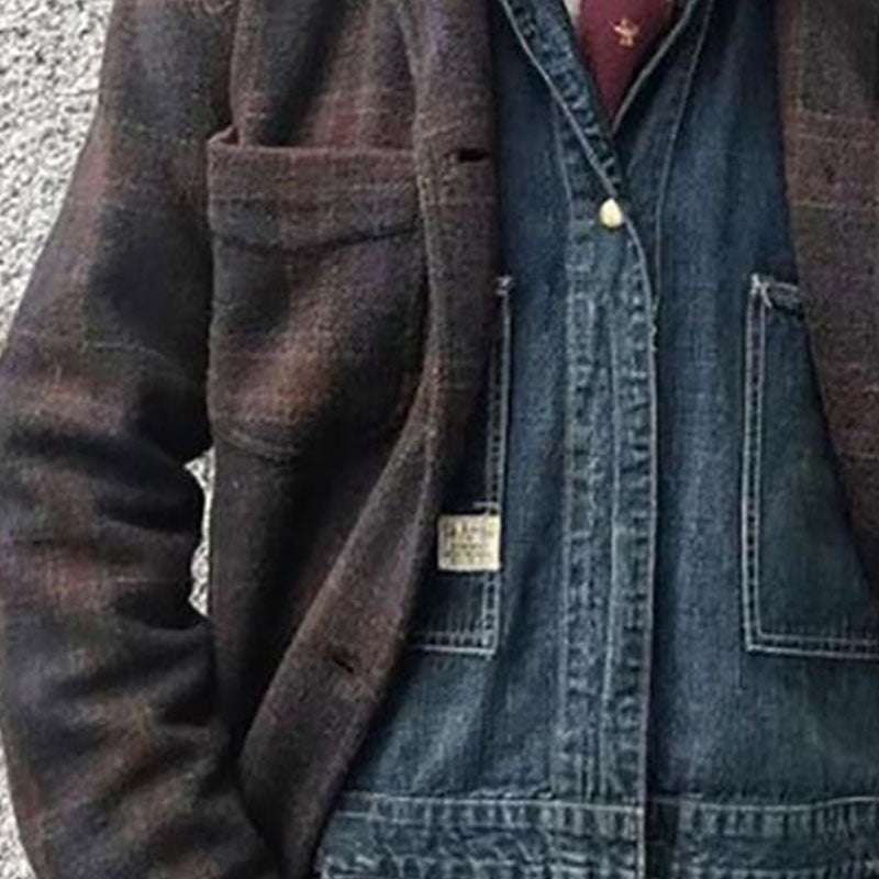 Mens Retro Checkered Lapel Loose Jacket 84918520X