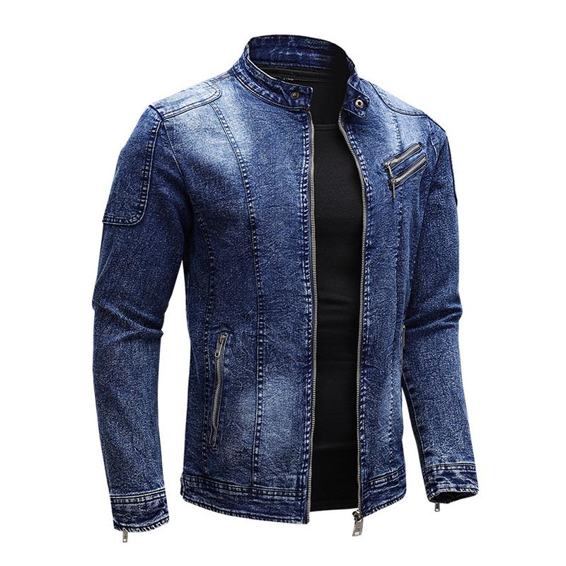 Mens Vintage Stand Collar Zipper Slim Denim Jacket 67794950M