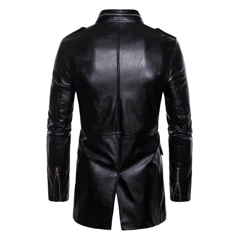 Mens Solid Color Stand Collar Leather Motor Jacket 40794811X