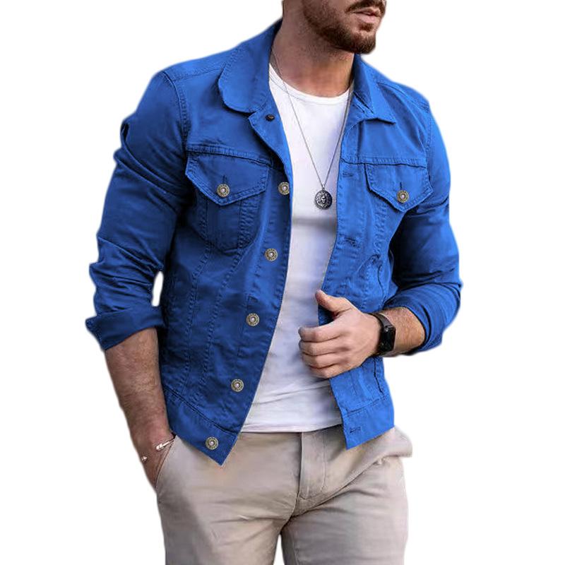 Mens Casual Solid Color Slim Lapel Denim Jacket 49680948M