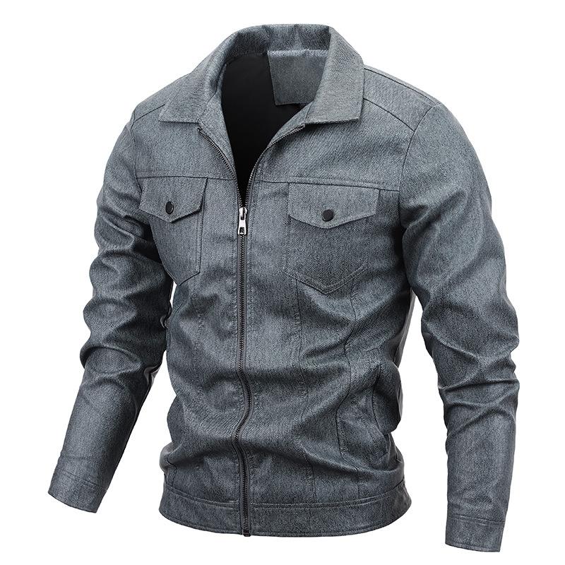 Mens Lapel Zipper Windproof Leather Jacket 79746341X
