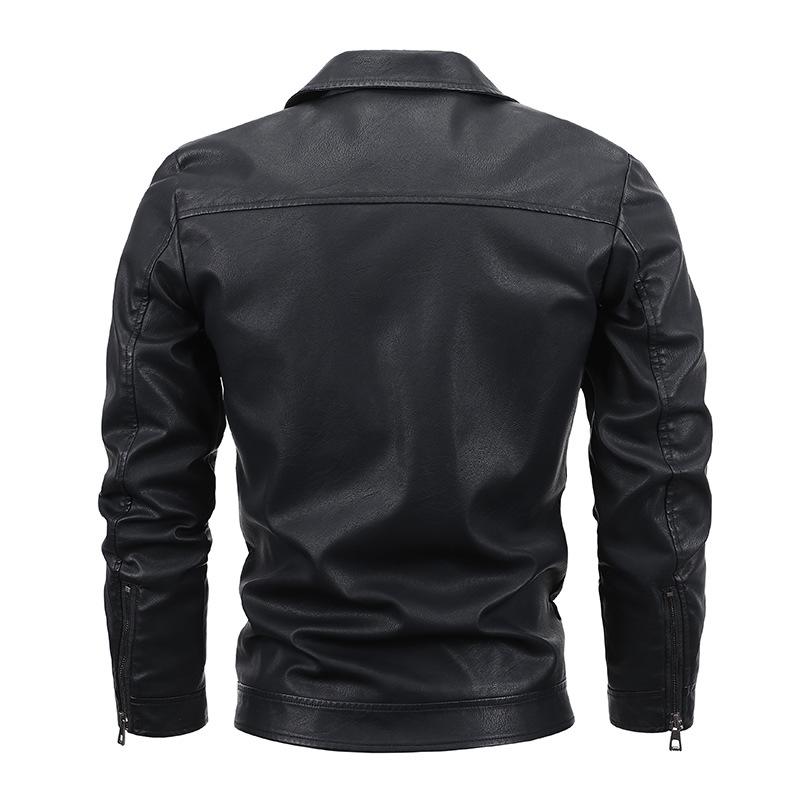 Mens Lapel Zipper Windproof Leather Jacket 79746341X