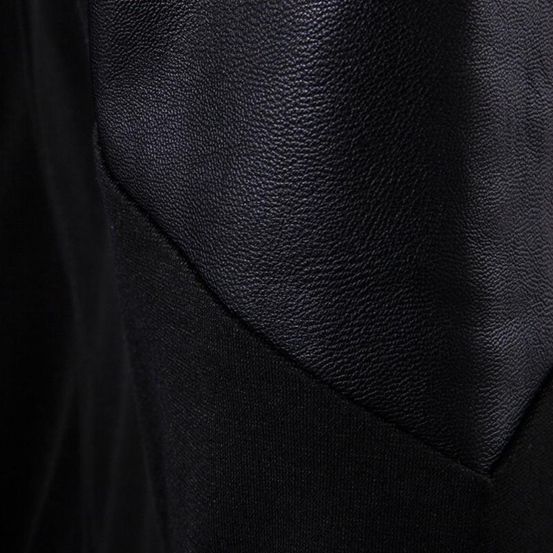 Mens Casual Stand Collar Slim Knit Leather Panel Jacket 05621291M