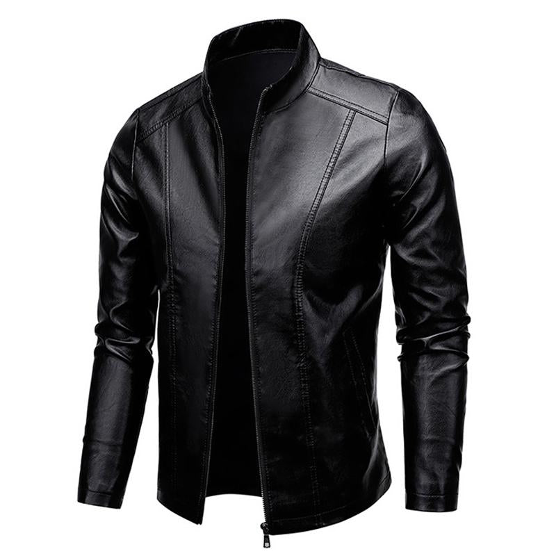 Mens Stand Collar Zip Leather Jacket 28307494X