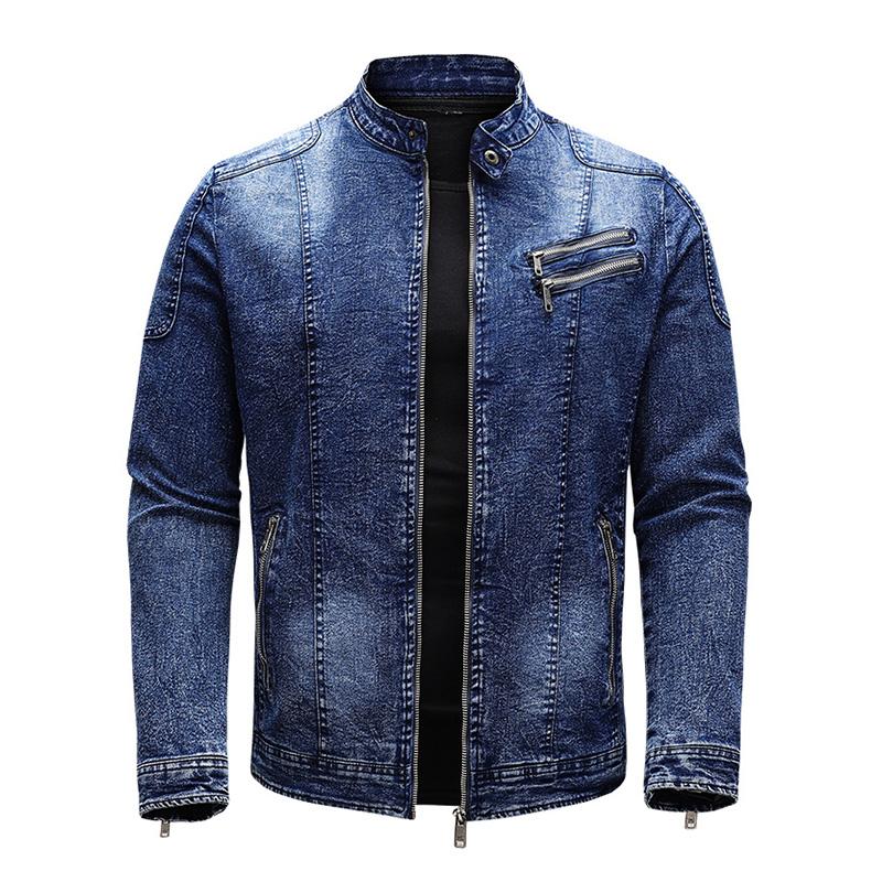 Mens Vintage Stand Collar Zipper Slim Denim Jacket 67794950M