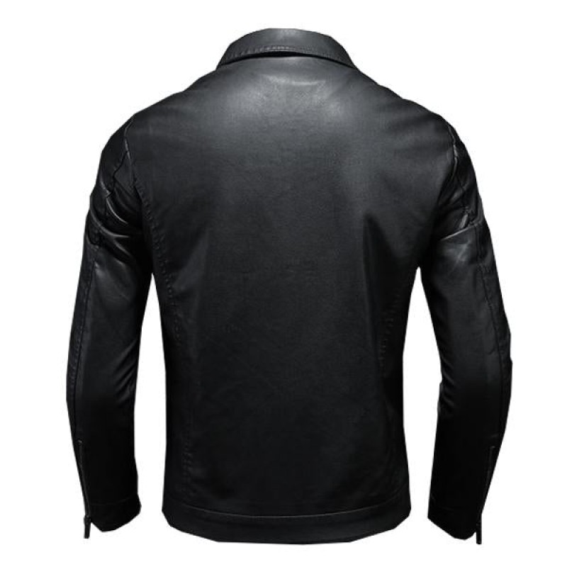 Mens Lapel Leather Biker Jacket 37377631X