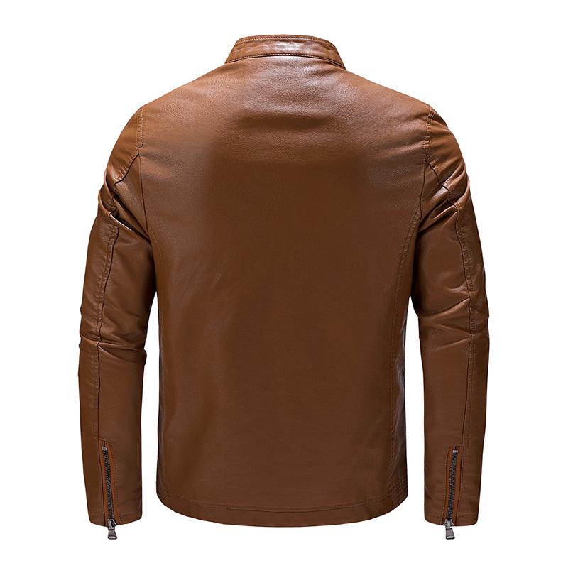 Mens Casual Stand Collar Leather Motor Jacket 37044301M