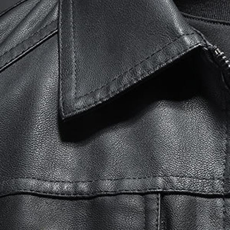 Mens Lapel Leather Biker Jacket 37377631X