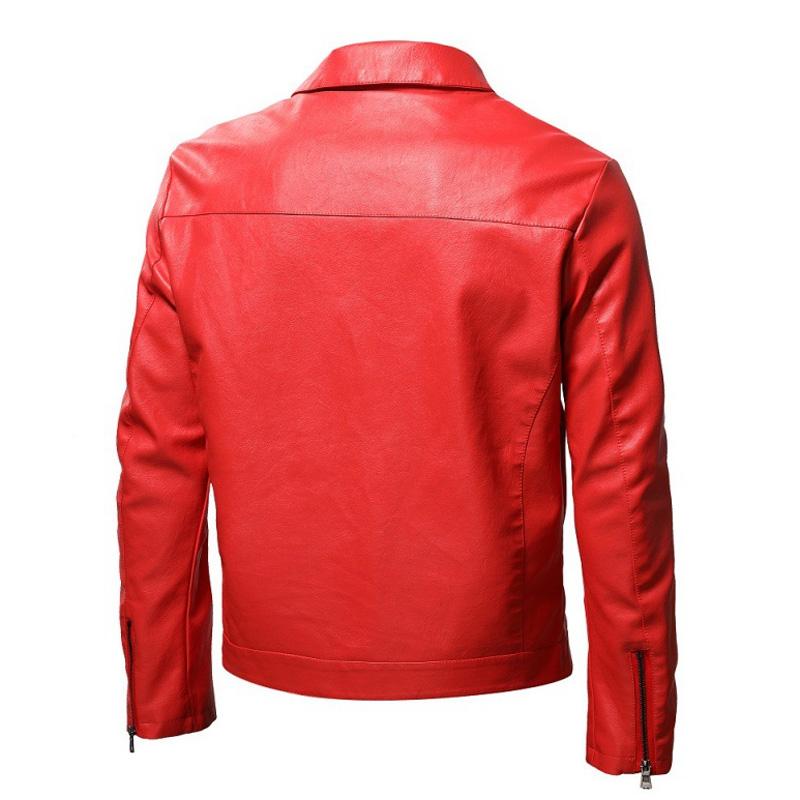 Mens Lapel Collar Zip-Up Leather Jacket 82345117X