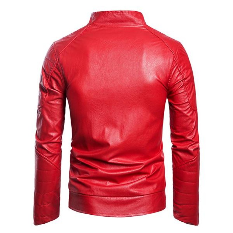 Mens Vintage Stand Collar Zip Leather Jacket 29376688M