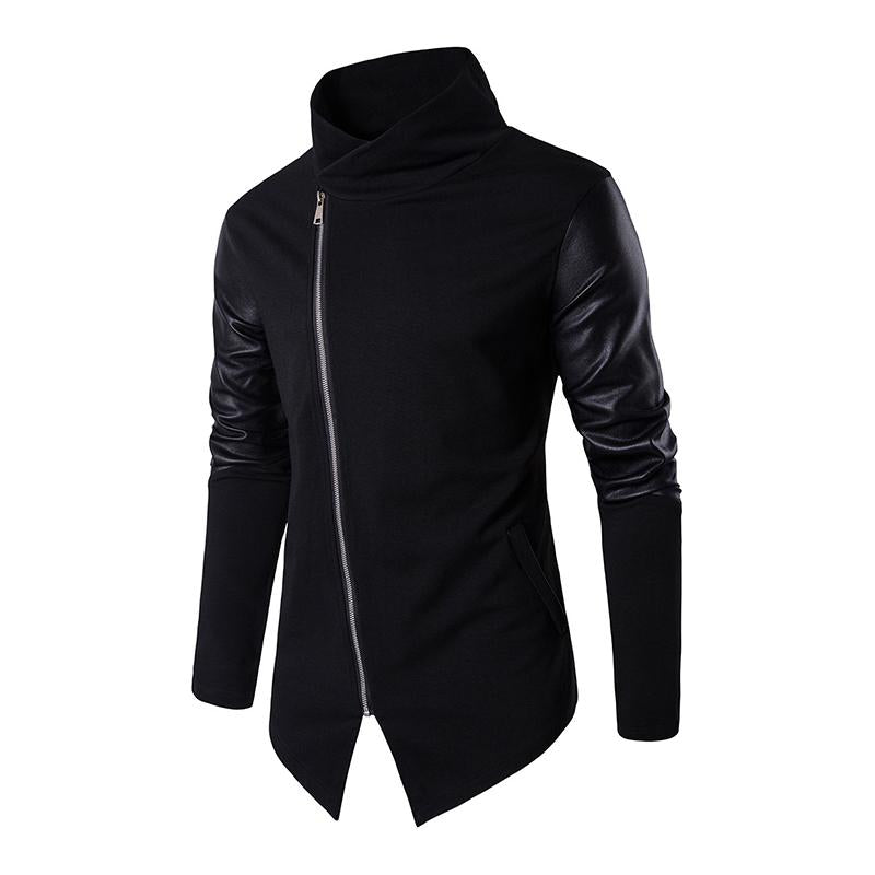 Mens Casual Stand Collar Slim Knit Leather Panel Jacket 05621291M