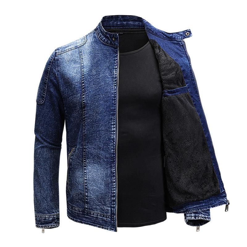 Mens Vintage Stand Collar Zipper Slim Denim Jacket 67794950M