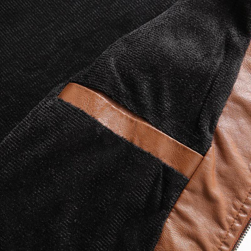 Mens Casual Stand Collar Leather Motor Jacket 37044301M