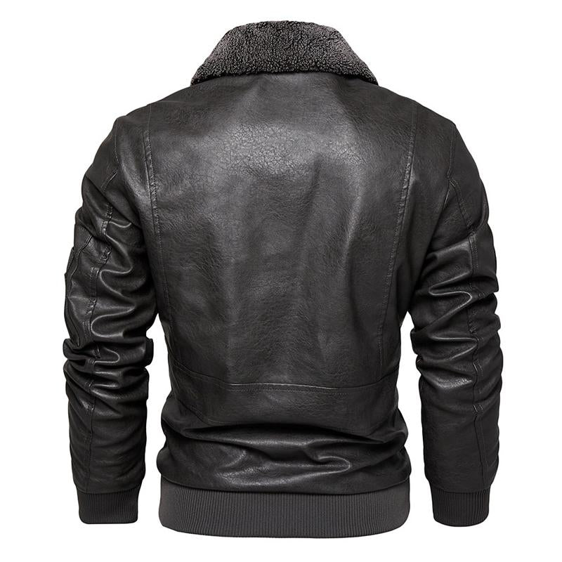 Mens Fleece Lapel Motorcycle Leather Jacket 27916904X