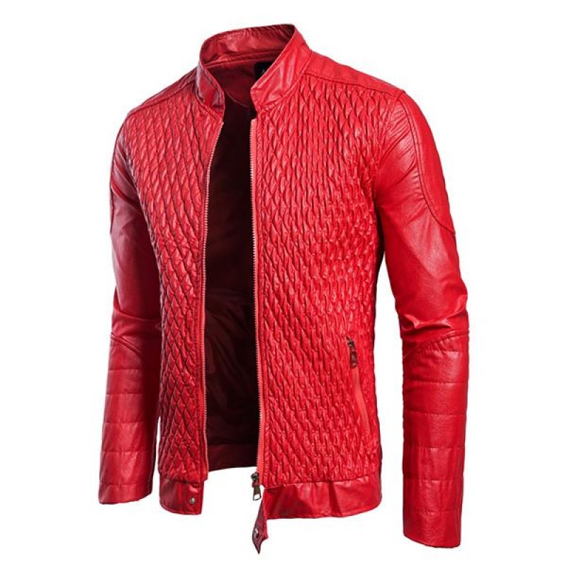 Mens Vintage Stand Collar Zip Leather Jacket 29376688M
