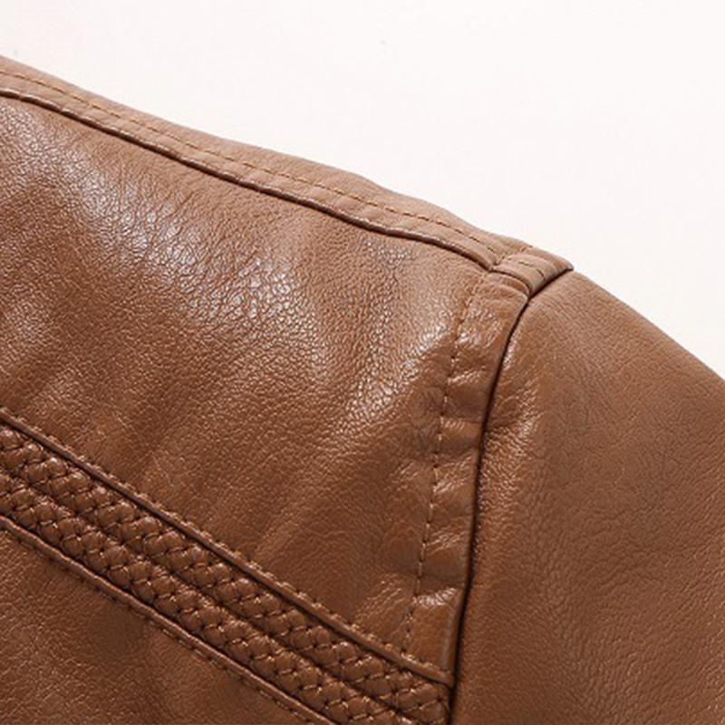 Mens Casual Stand Collar Leather Motor Jacket 37044301M