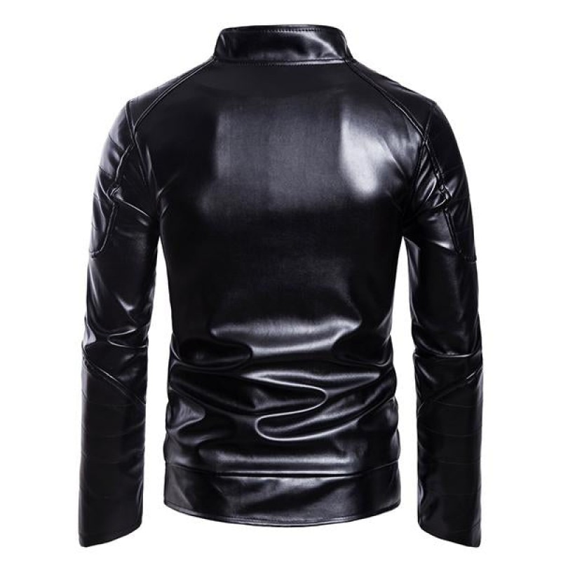 Mens Vintage Stand Collar Zip Leather Jacket 29376688M