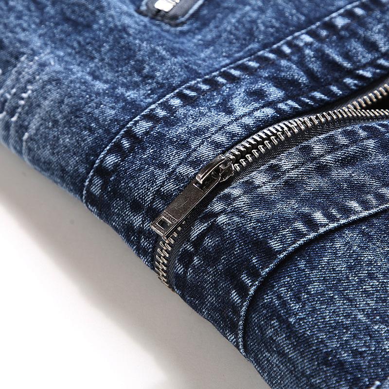 Mens Vintage Stand Collar Stretch Wash Denim Jacket 61904666M
