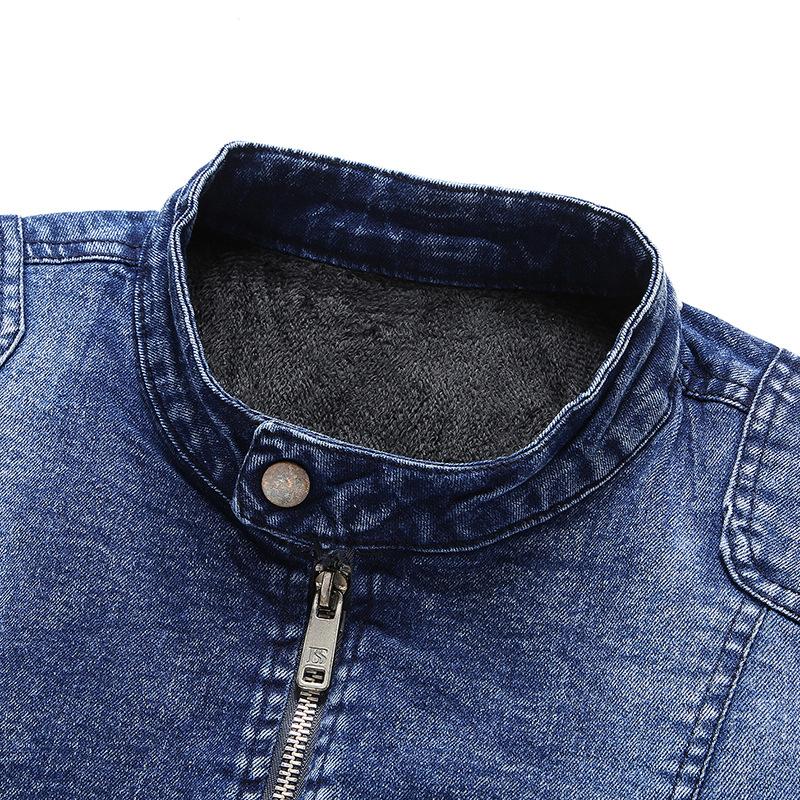 Mens Vintage Stand Collar Zipper Slim Denim Jacket 67794950M