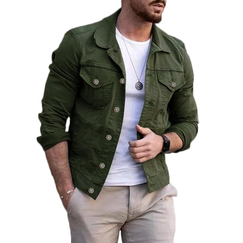 Mens Casual Solid Color Slim Lapel Denim Jacket 49680948M