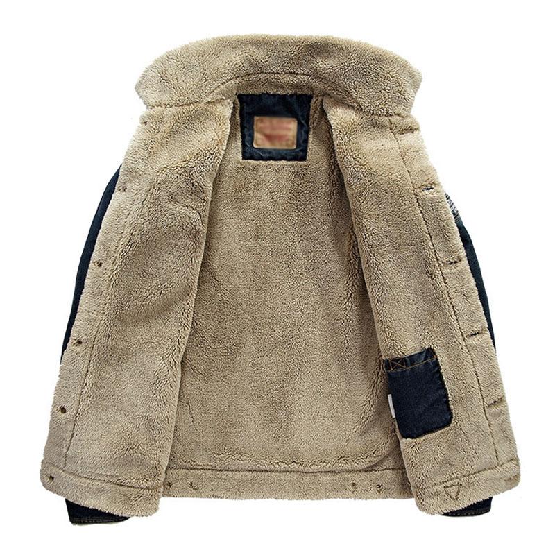 Mens Casual Lapel Slim Fit Fleece Denim Jacket 97832816M
