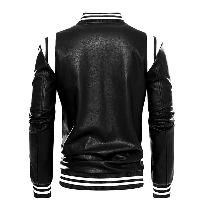 Mens Casual Color Contrasting Plush Leather Baseball Jacket 86960165M