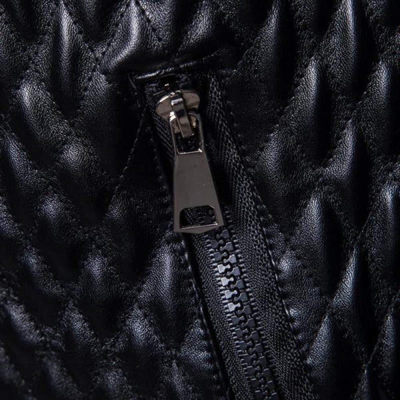 Mens Vintage Stand Collar Zip Leather Jacket 29376688M