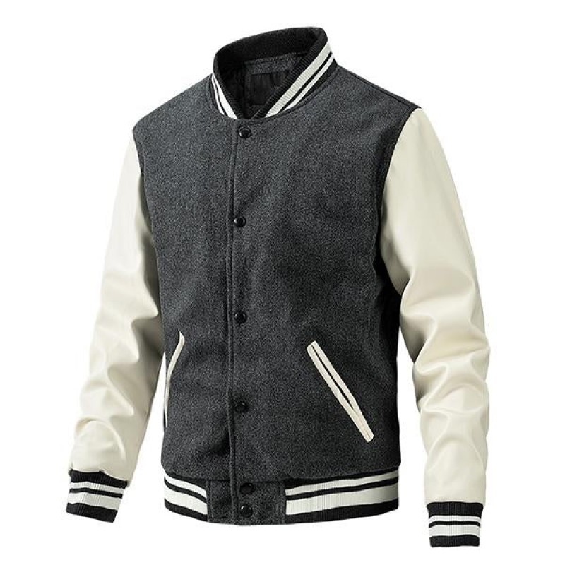 Mens Casual Slim Thin Cotton Wool Colorblock Baseball Jacket 39620548M