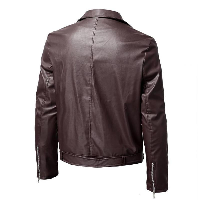 Mens Motorcycle Washed Leather Jacket with Stand Collar 59386233X