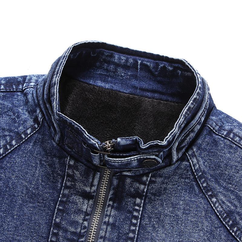 Mens Vintage Stand Collar Stretch Wash Denim Jacket 61904666M