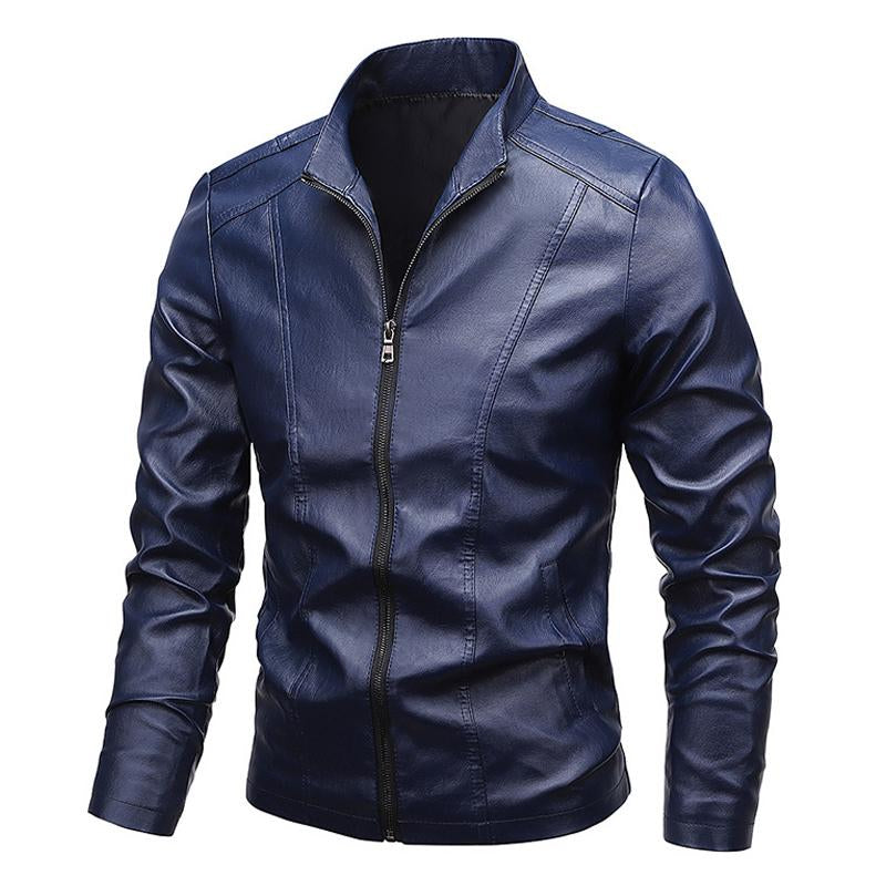 Mens Stand Collar Zip Leather Jacket 28307494X