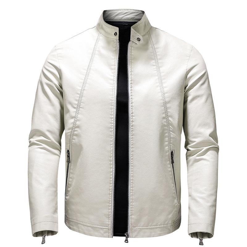 Mens Fleece Motorcycle Stand Collar Leather Jacket 28169679X