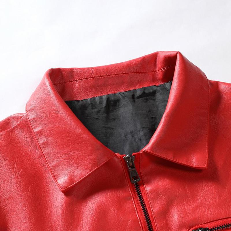 Mens Lapel Collar Zip-Up Leather Jacket 82345117X