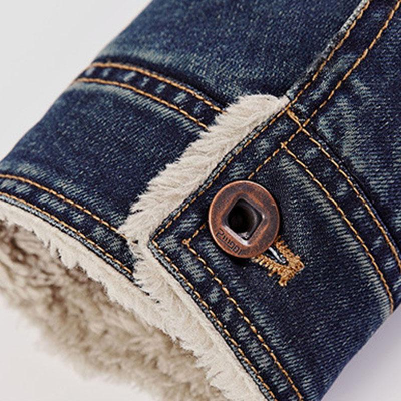 Mens Casual Lapel Slim Fit Fleece Denim Jacket 97832816M
