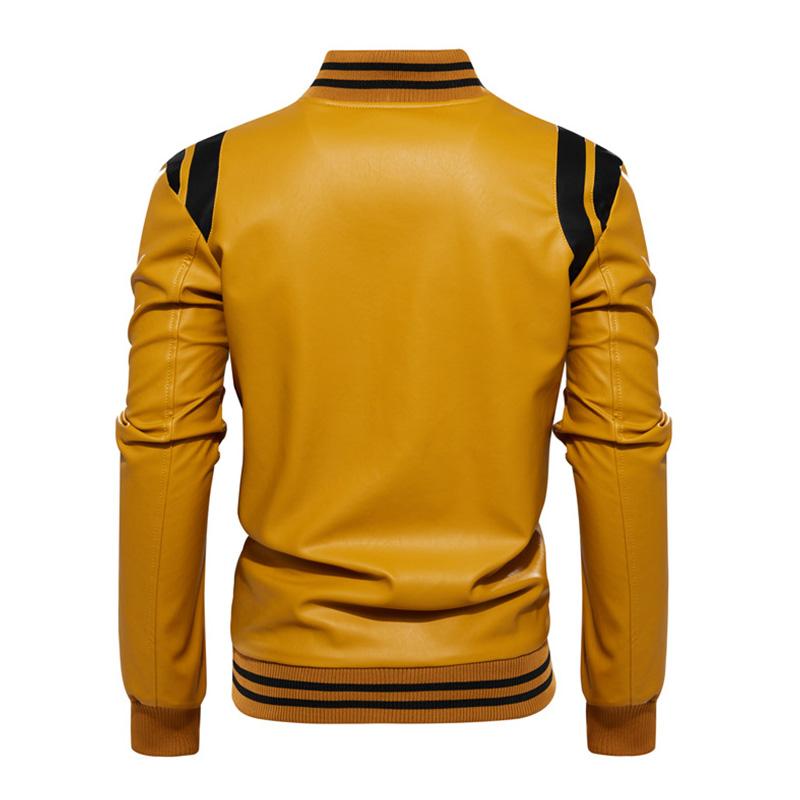 Mens Casual Color Contrasting Plush Leather Baseball Jacket 86960165M
