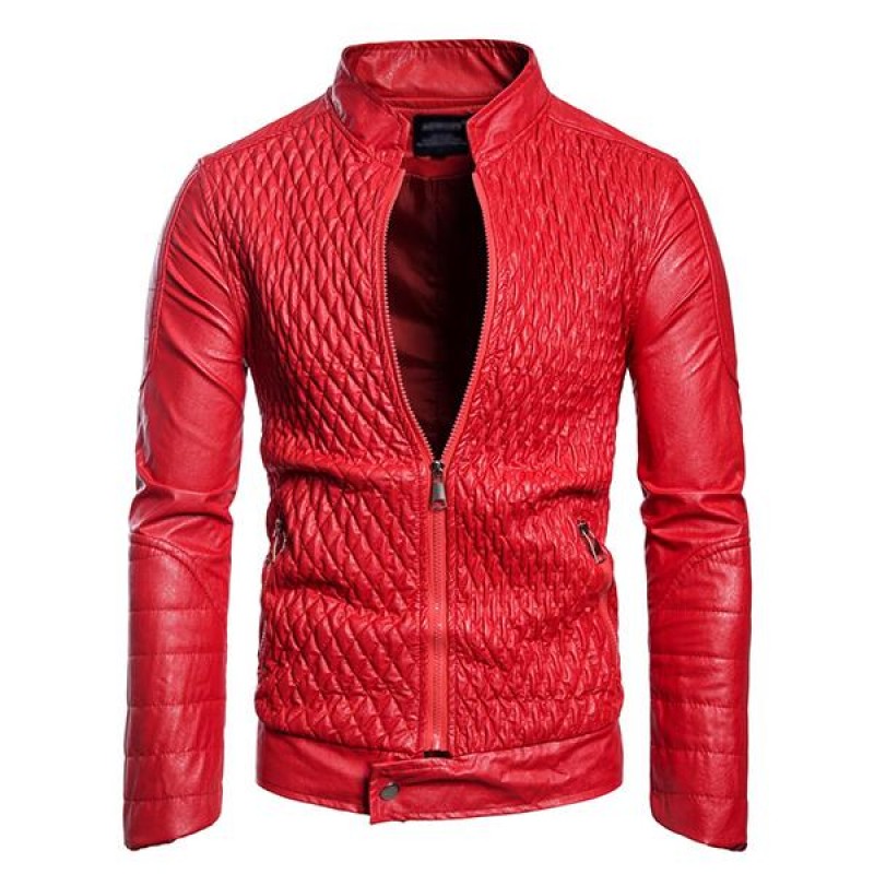 Mens Vintage Stand Collar Zip Leather Jacket 29376688M