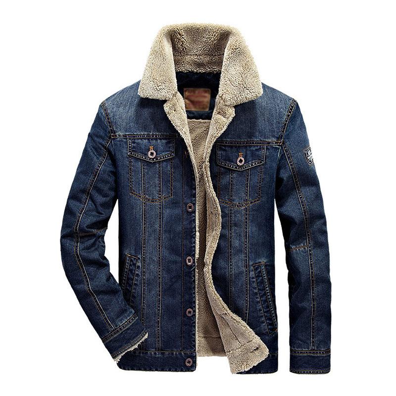 Mens Casual Lapel Slim Fit Fleece Denim Jacket 97832816M