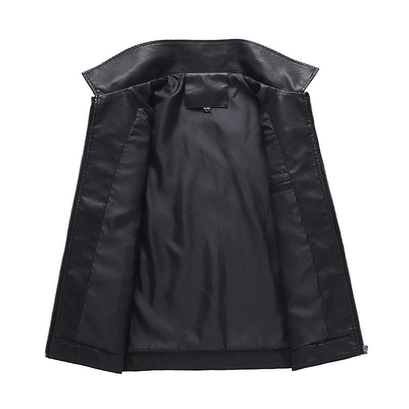 Mens Lapel Zipper Windproof Leather Jacket 79746341X
