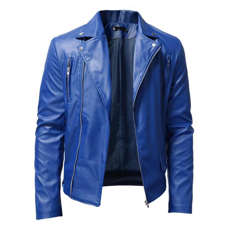 Mens Motorcycle Washed Leather Jacket with Stand Collar 59386233X