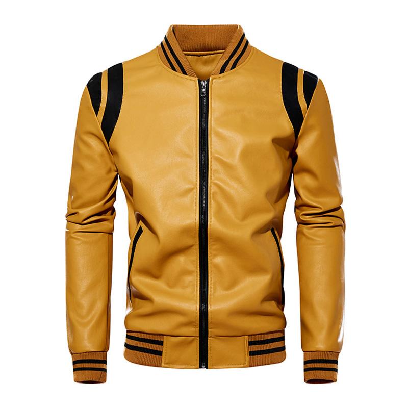 Mens Casual Color Contrasting Plush Leather Baseball Jacket 86960165M