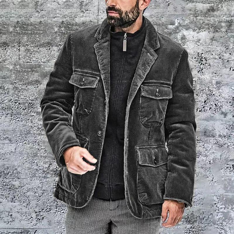 Mens Lapel Solid Color Multi-Pocket Jacket 06596075X