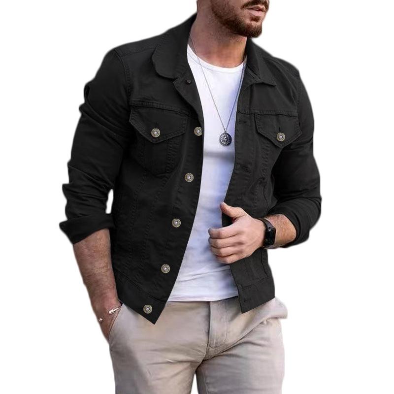 Mens Casual Solid Color Slim Lapel Denim Jacket 49680948M