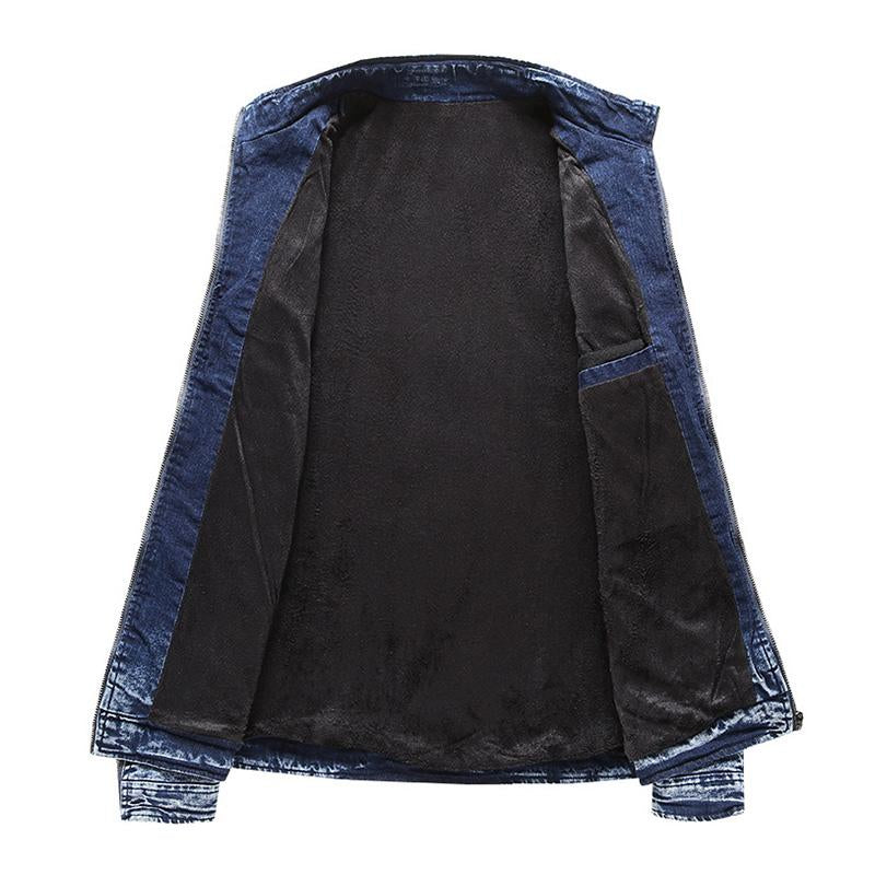 Mens Vintage Stand Collar Stretch Wash Denim Jacket 61904666M