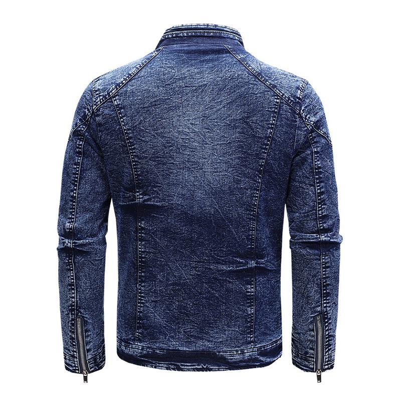 Mens Vintage Stand Collar Stretch Wash Denim Jacket 61904666M