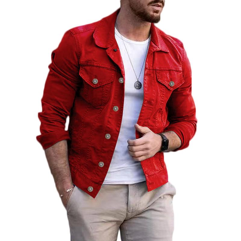 Mens Casual Solid Color Slim Lapel Denim Jacket 49680948M