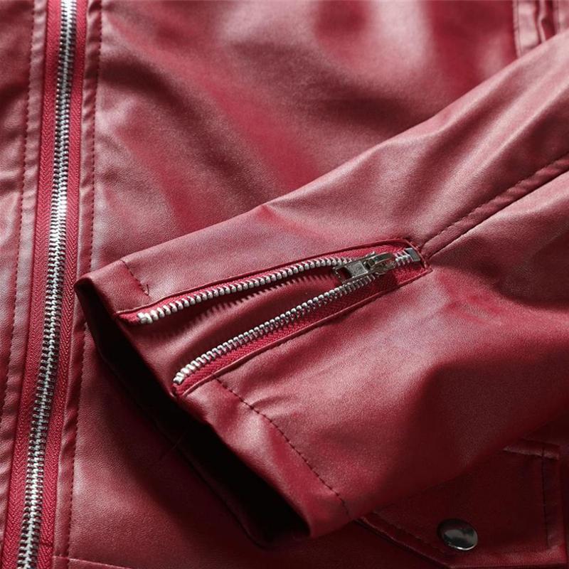 Mens Motorcycle Washed Leather Jacket with Stand Collar 59386233X