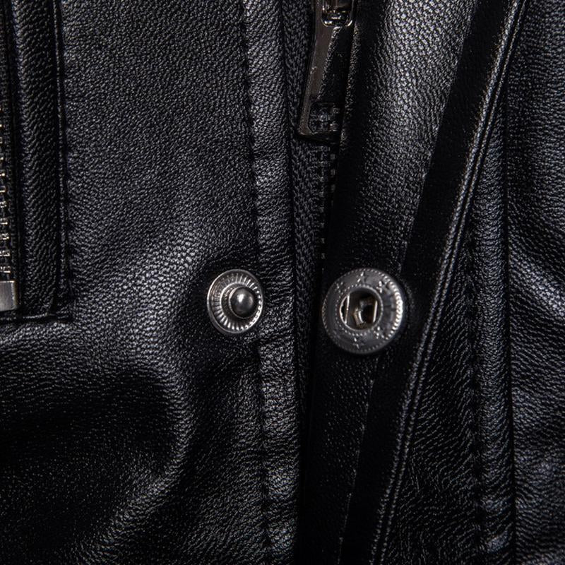 Mens Solid Color Stand Collar Leather Motor Jacket 40794811X