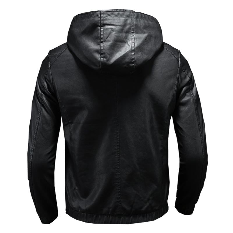 Mens Vintage Hooded Biker Leather Jacket 43026634X