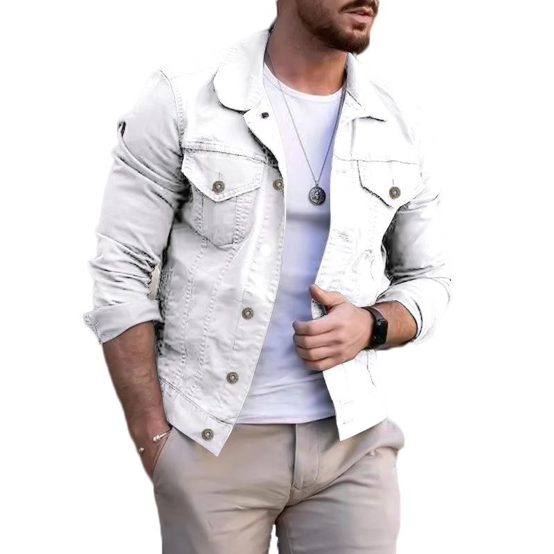 Mens Casual Solid Color Slim Lapel Denim Jacket 49680948M